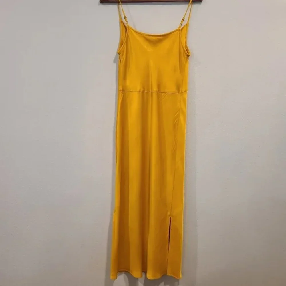 By Anthropologie Elyse Bias Slip Dress Canary/Yellow Cowl neck Sleeveless S ⭐️ - Picture 4 of 6